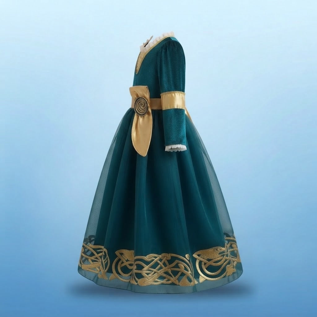 Girls' Brave Highland Princess Light-Up Halloween Costume Dress with Crown & Bow