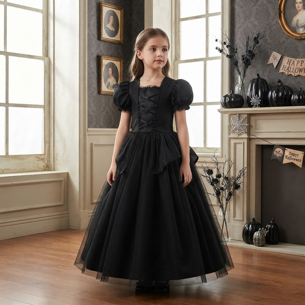 Girls Dark Angel Black Princess Costume with Wings & Accessories