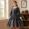 Girls' Gothic Striped Halloween Costume Dress with Wig & Socks