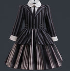 Girls' Gothic Striped Halloween Costume Dress with Wig & Socks