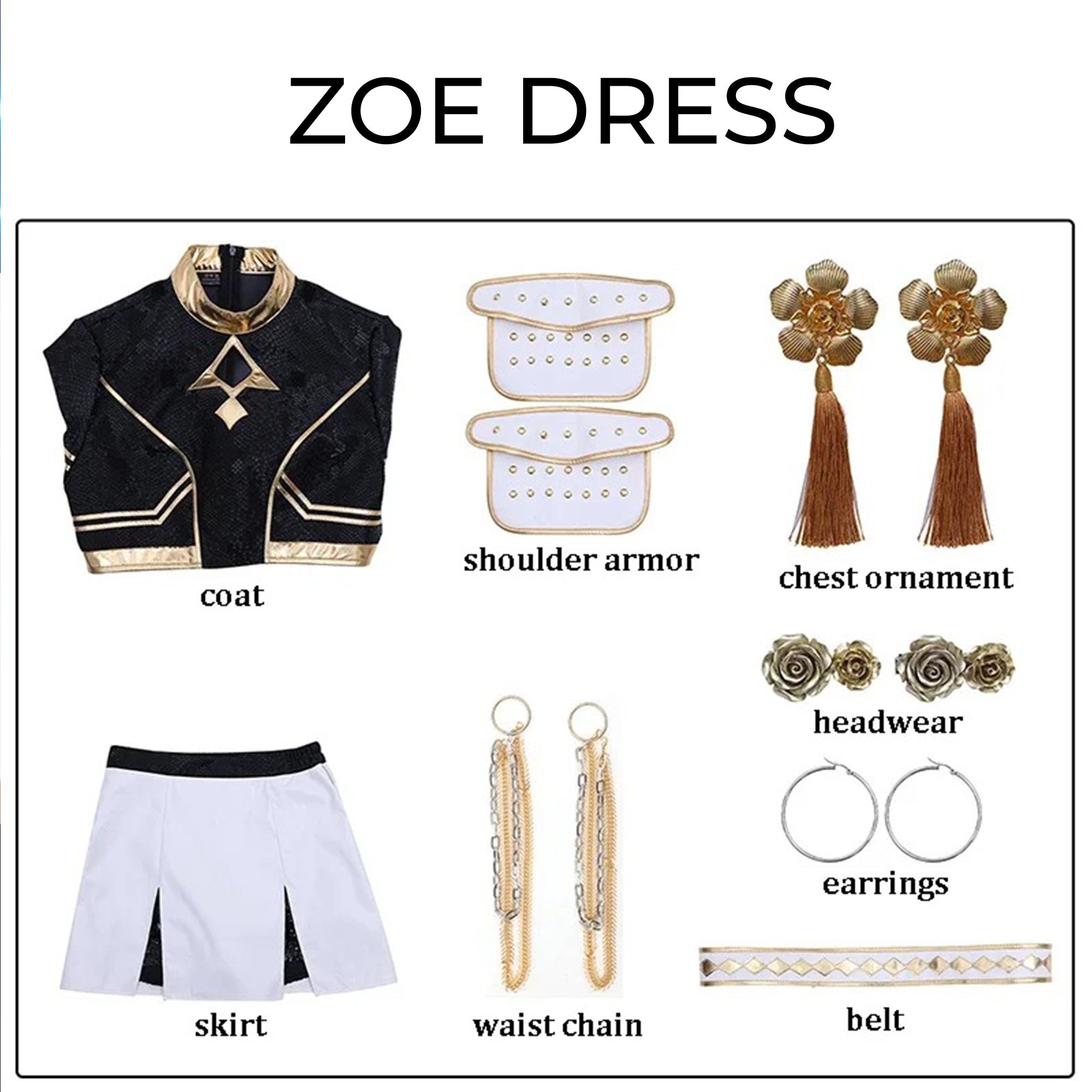 K-Pop Black &amp; Gold Rumi Zoey Mira Cosplay Costume for Women – Halloween, Parties &amp; Role Play