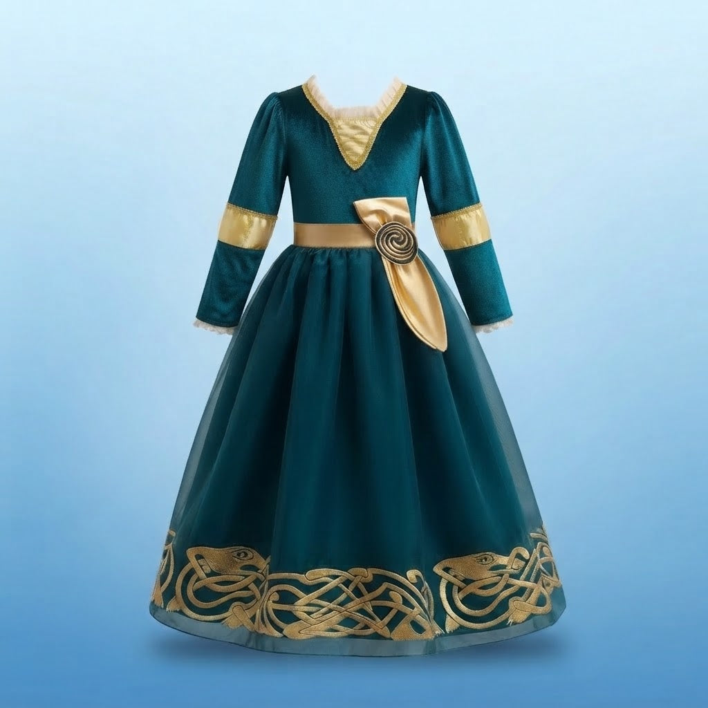 Girls' Brave Highland Princess Light-Up Halloween Costume Dress with Crown & Bow