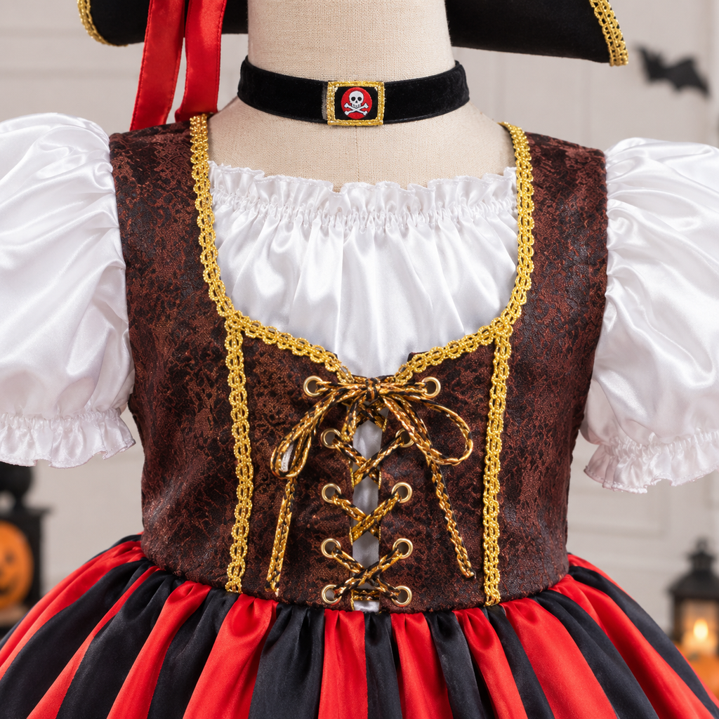 Girls' Pirate Costume Dress with Hat & Eye Patch | Kids Halloween Outfit