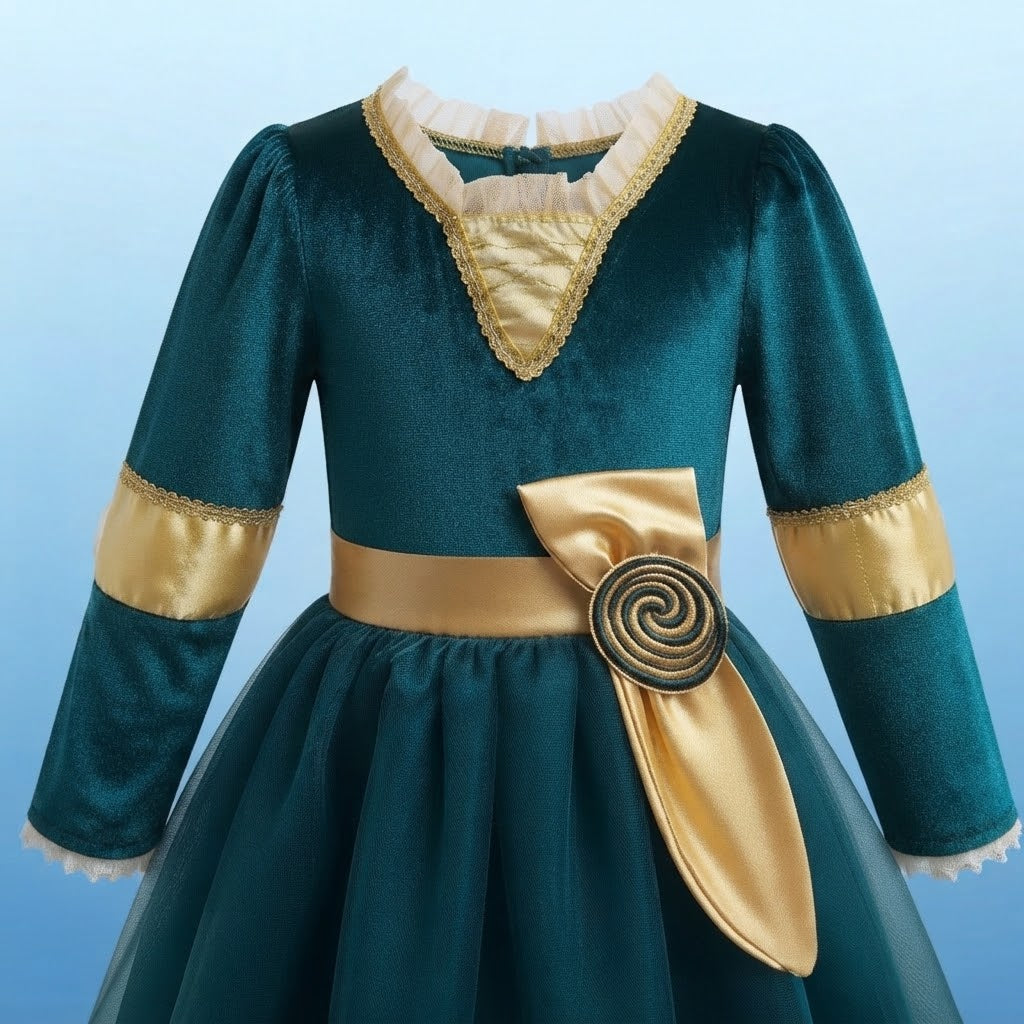Girls' Brave Highland Princess Light-Up Halloween Costume Dress with Crown & Bow