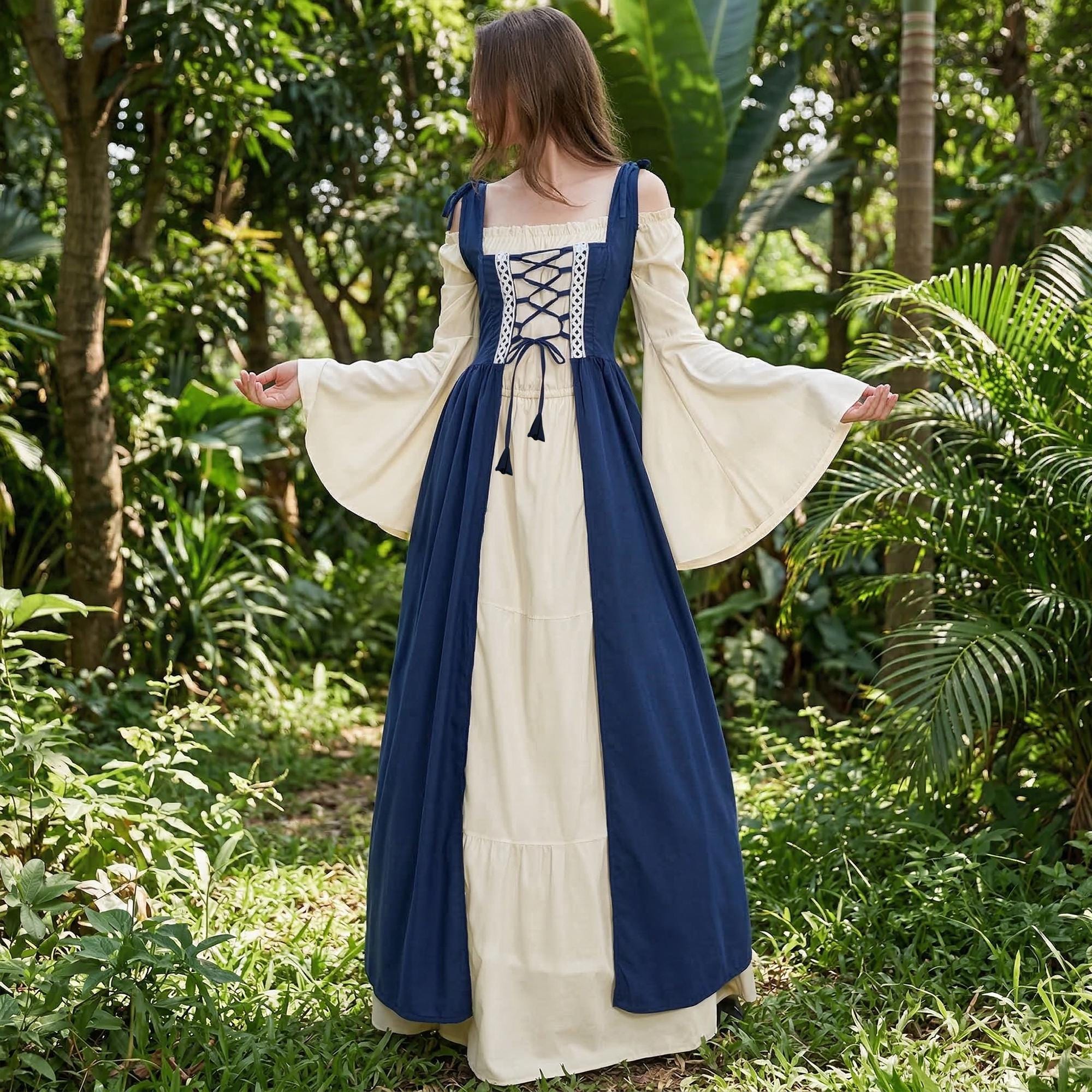 Renaissance Corset Dress, Medieval Fairy Gown for Women, Cottagecore Outfit, Fantasy Larp Costume, Ren Faire Dress, Larp Elf Dress