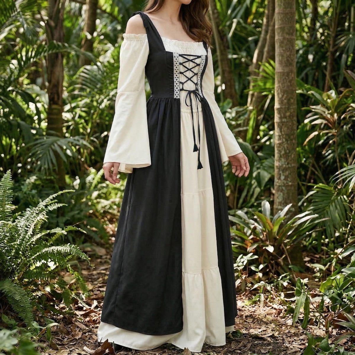 renaissance fairy dresses Corset Dress, Medieval Gown for Women, Cottagecore – Tunic Costumes Back Detail Vintage 1950s Dress - The silky light fabric Size:One Size (S-XL) 2-12 US