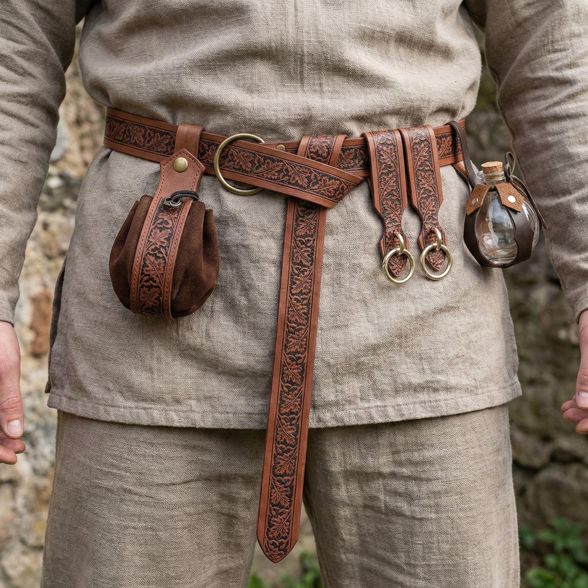 Medieval Viking Utility Belt with Pouch, Renaissance LARP Costume Accessory