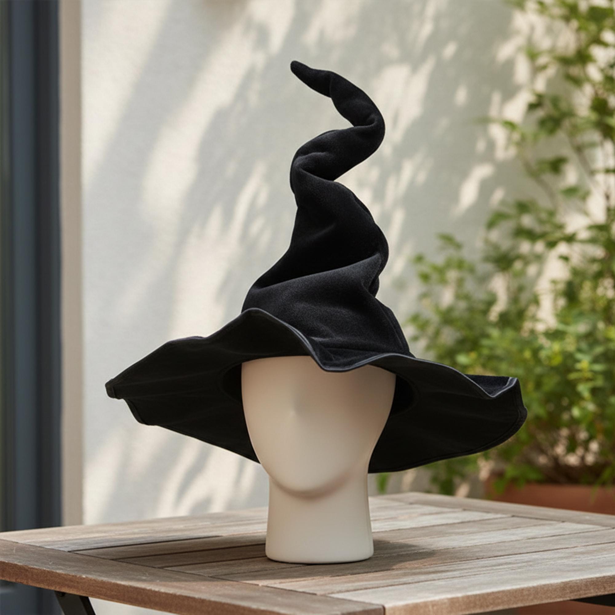 Velvet Twisted Gothic Witch Hat, Halloween Cosplay Costume Accessory