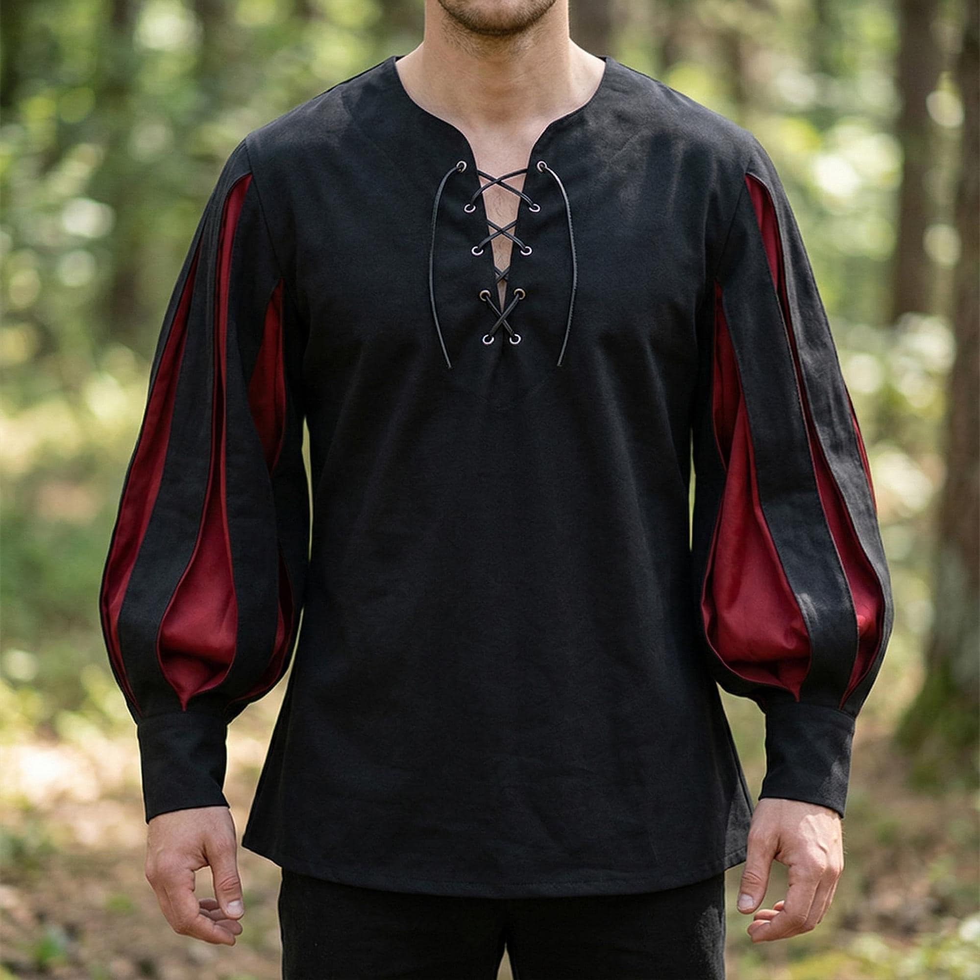 Renaissance Lace Up Tunic, Medieval Color Block Shirt, LARP Costume Top for Men, Ren Faire Stage Outfit, Theatrical Costume