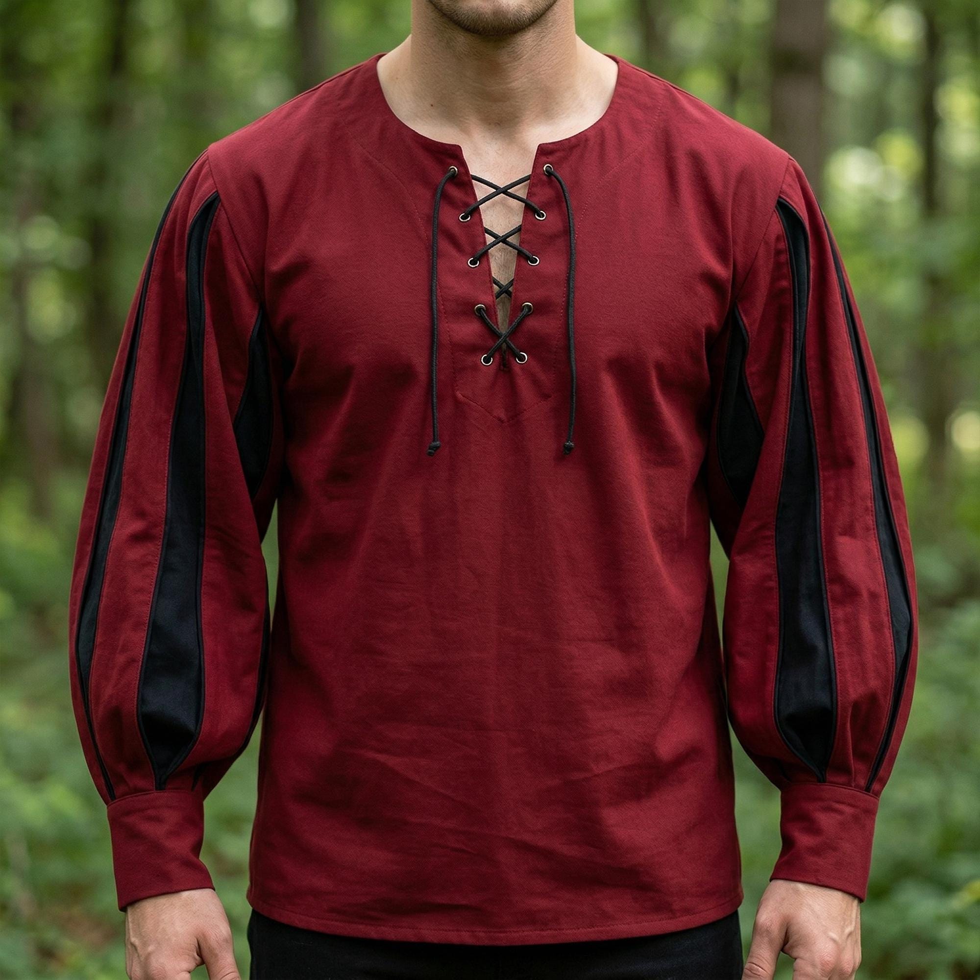 Renaissance Lace Up Tunic, Medieval Color Block Shirt, LARP Costume Top for Men, Ren Faire Stage Outfit, Theatrical Costume