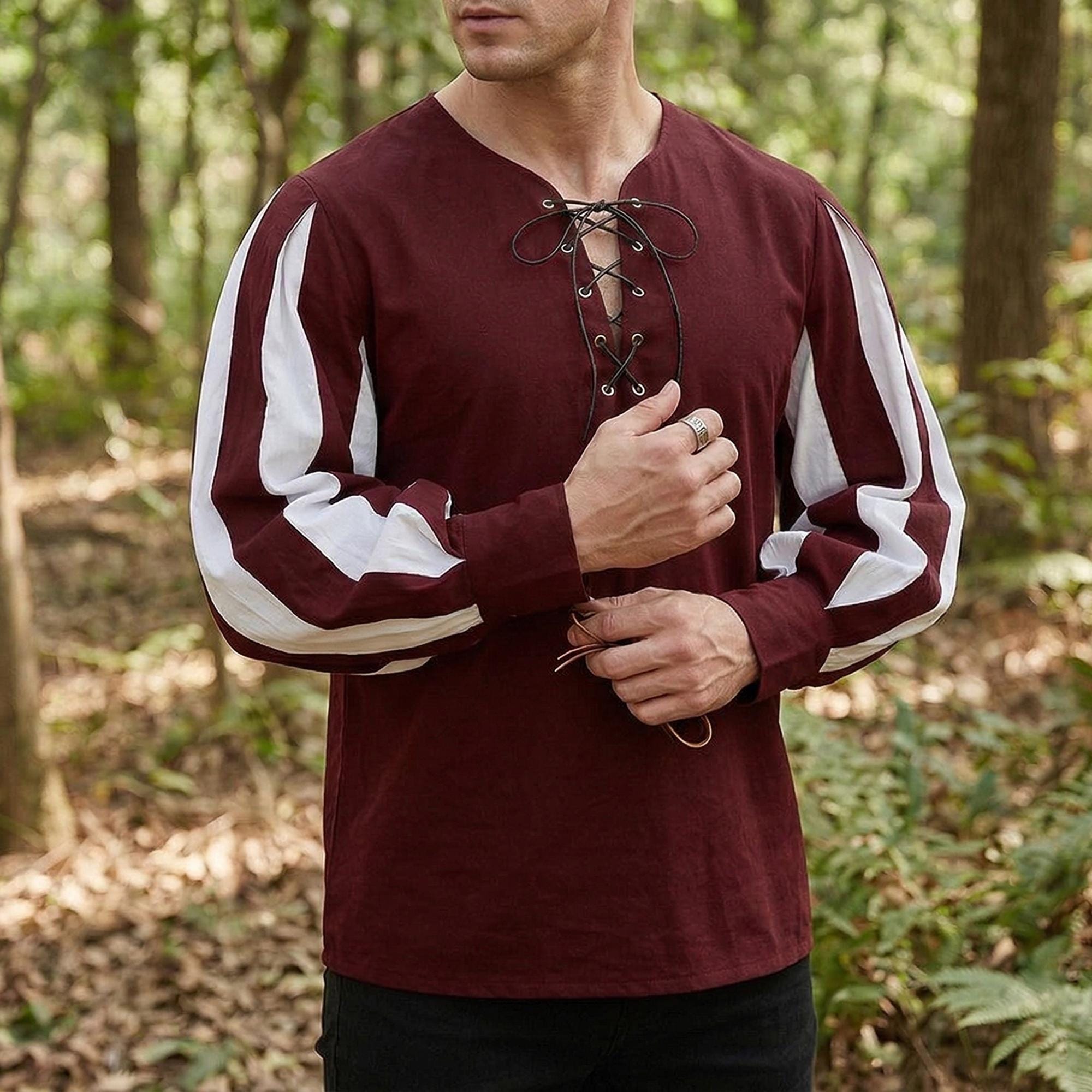 Renaissance Lace Up Tunic, Medieval Color Block Shirt, LARP Costume Top for Men, Ren Faire Stage Outfit, Theatrical Costume