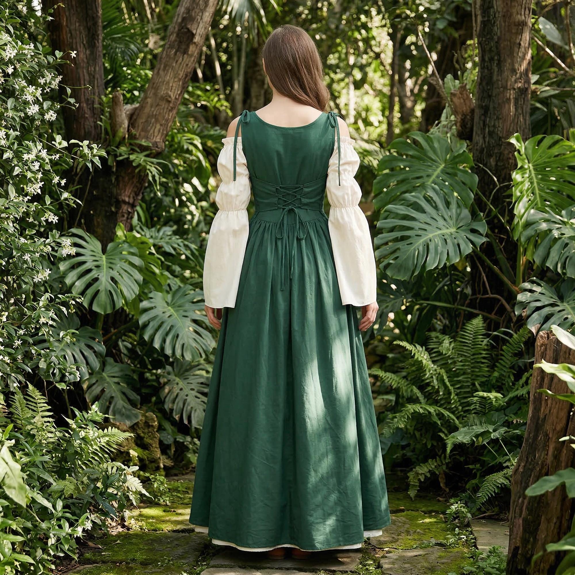 Renaissance Corset Dress, Medieval Fairy Gown for Women, Cottagecore Outfit, Fantasy Larp Costume, Ren Faire Dress, Larp Elf Dress