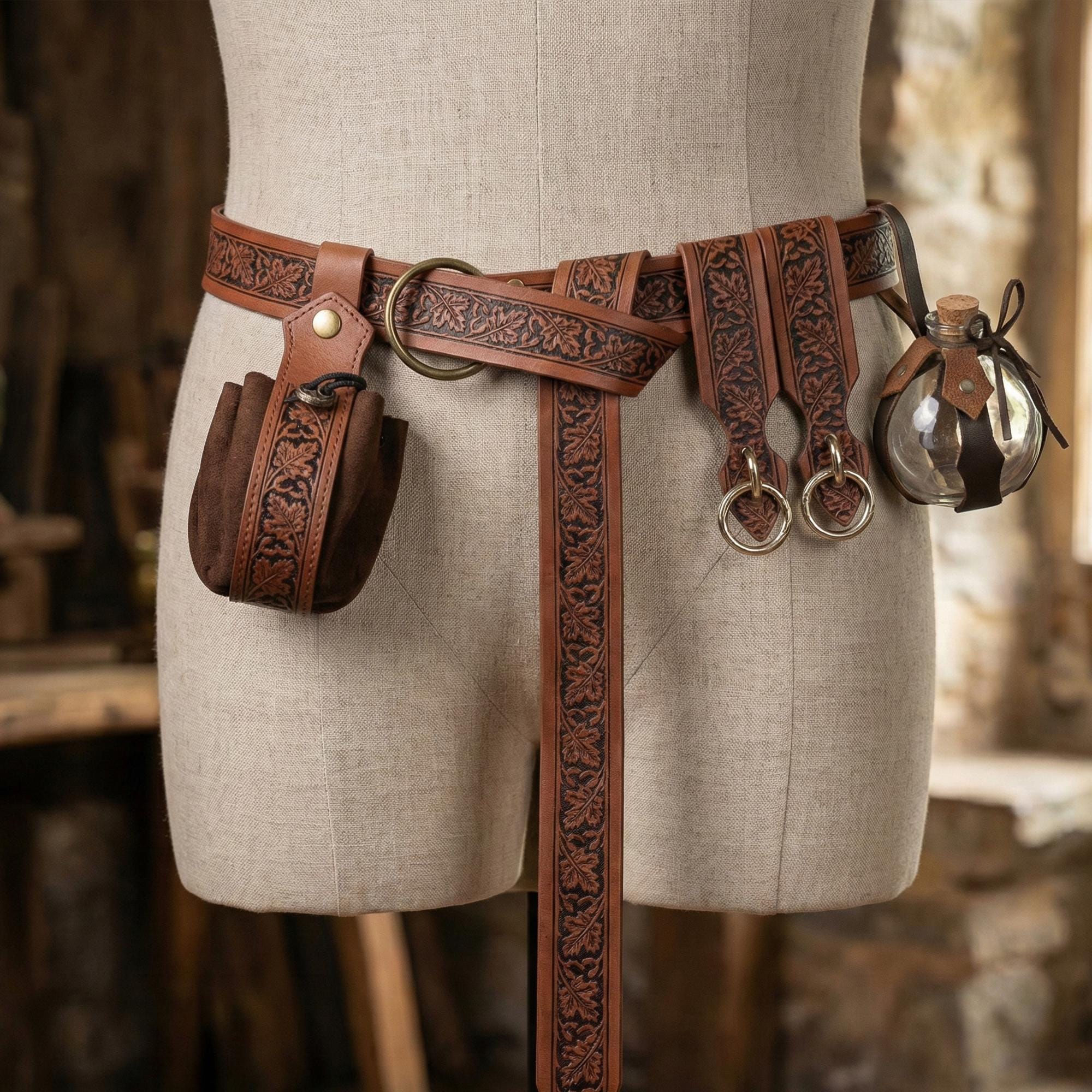 Medieval Viking Utility Belt with Pouch, Renaissance LARP Costume Accessory