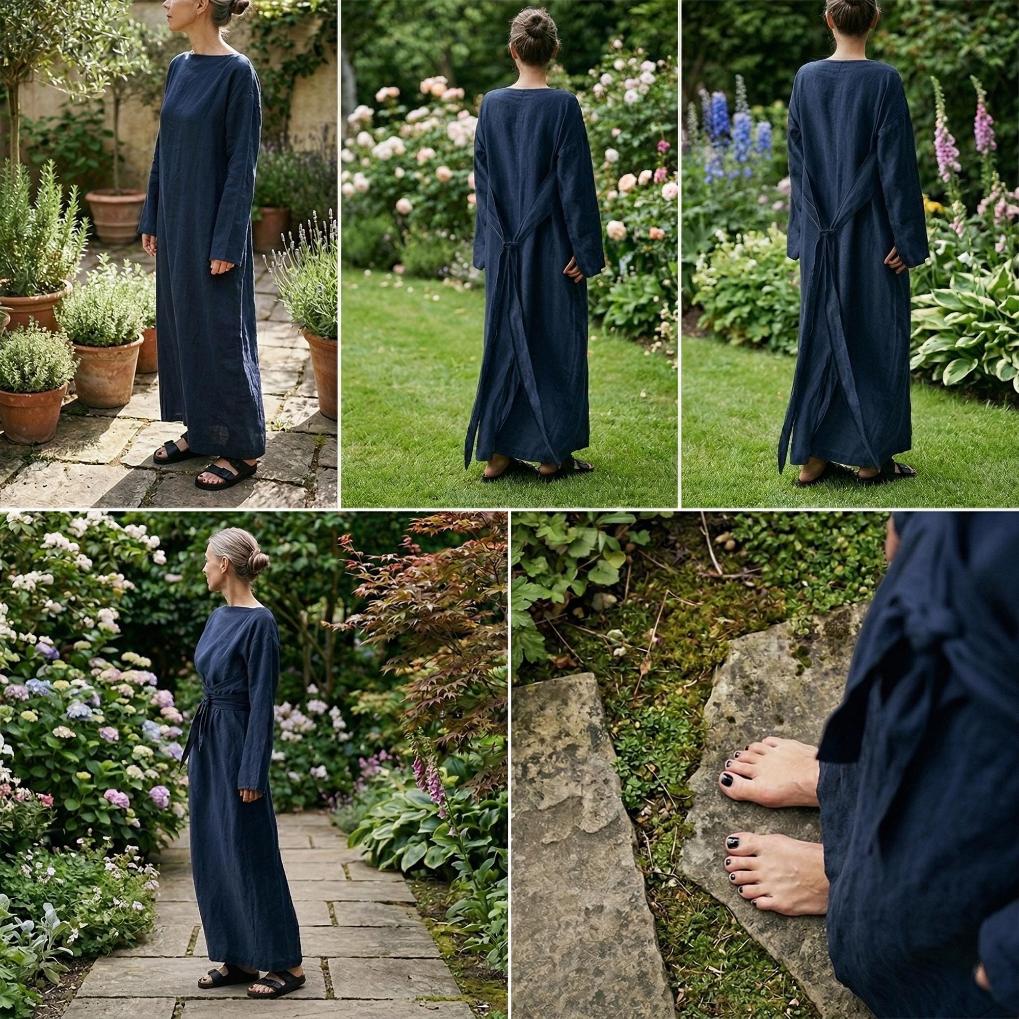 Linen Maxi Dress Women, Oversized Flowy Dress, Long Sleeve Waist Cinching Dress, Soft Washed Linen Outfit, Casual Spring Wear