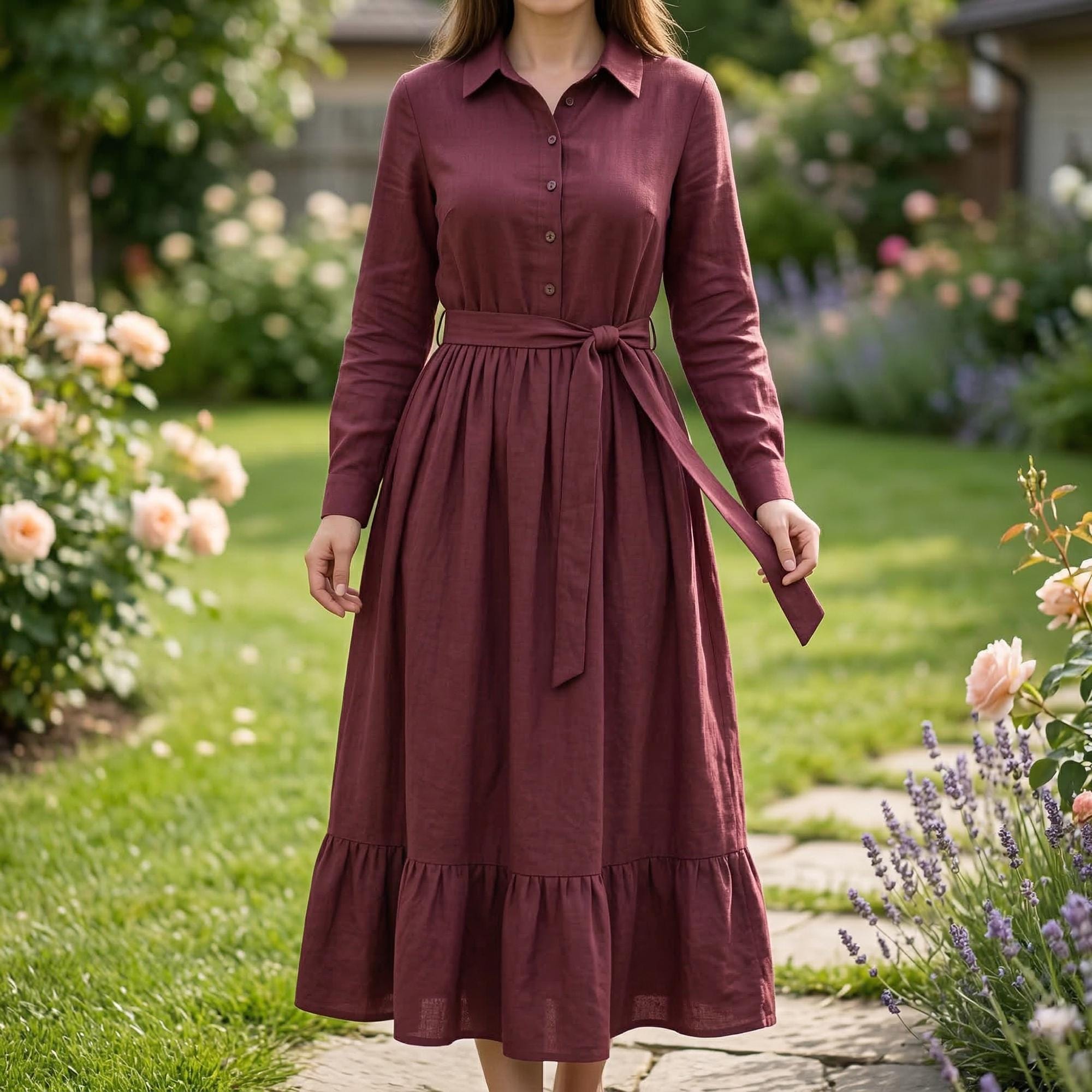 Women's Cottagecore Prairie Maxi Dress | Vintage Boho Long Sleeve Rustic Dress