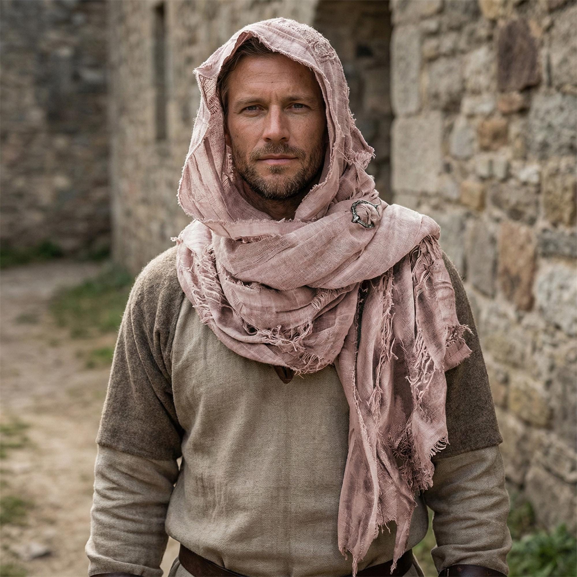 Apocalyptic Hooded Scarf Cape, Distressed Desert Style Shawl, Ragged Hooded Wrap, Avant-Garde Streetwear, Gothic Festival Scarf