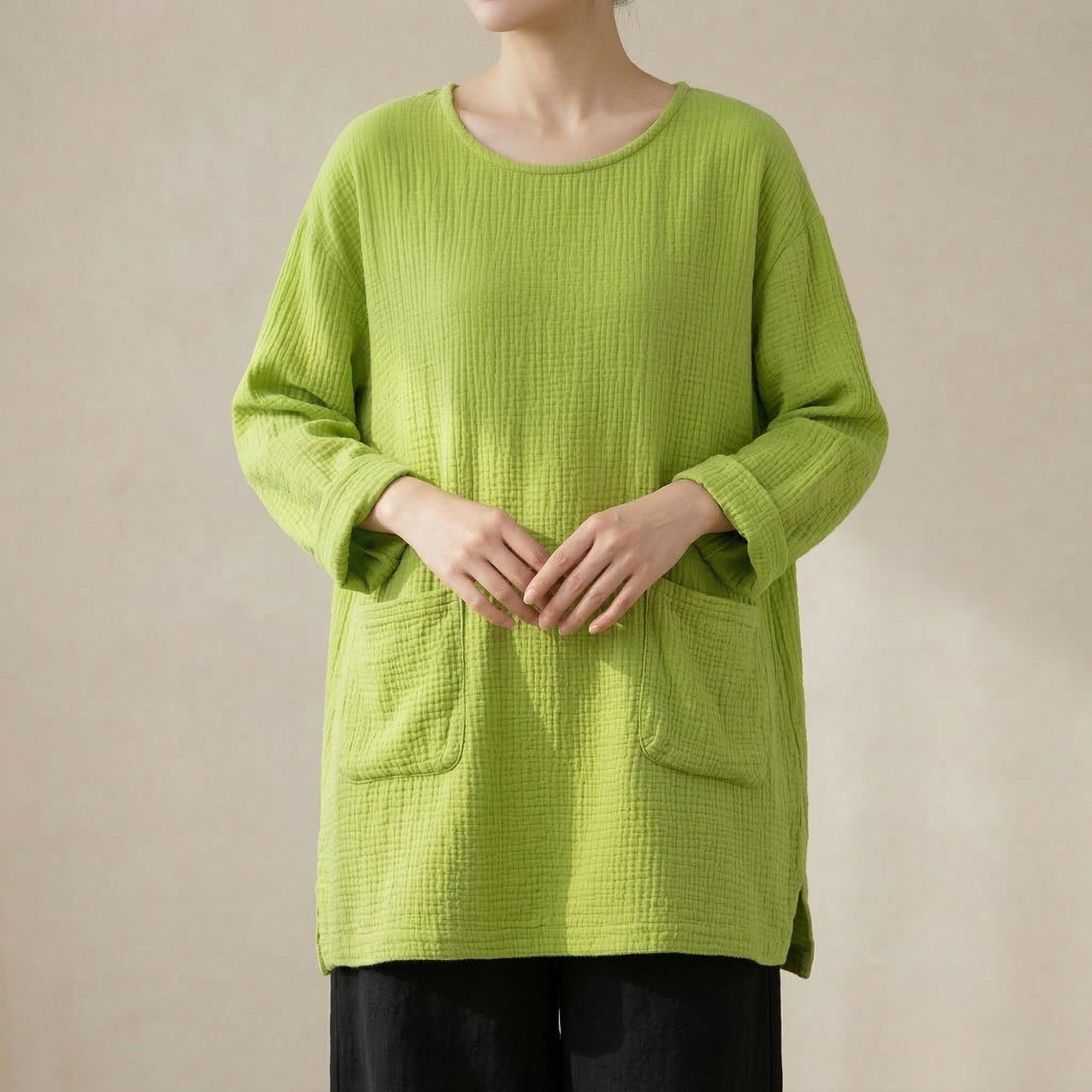 Women's Boho Cotton Knit Sweater - Lightweight Spring Pullover with Pockets