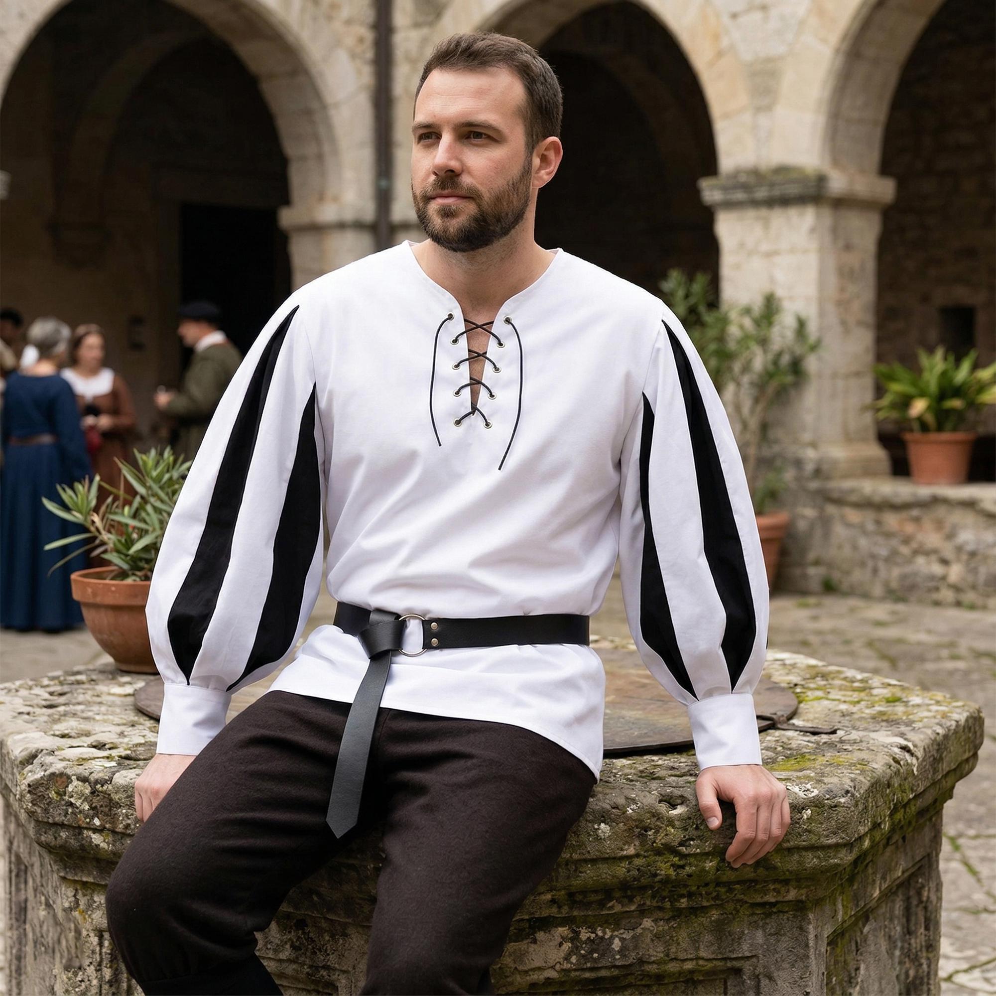 Renaissance Lace Up Tunic, Medieval Color Block Shirt, LARP Costume Top for Men, Ren Faire Stage Outfit, Theatrical Costume