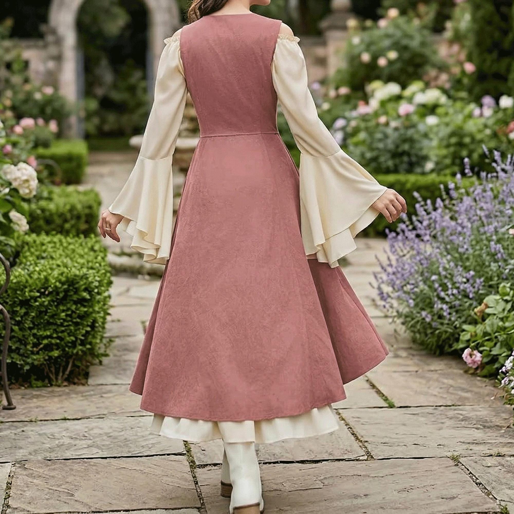 Medieval Corset Dress, Peasant Style Renaissance Gown, Larp Costume Women, Cottagecore Fantasy Outfit, Viking Dress