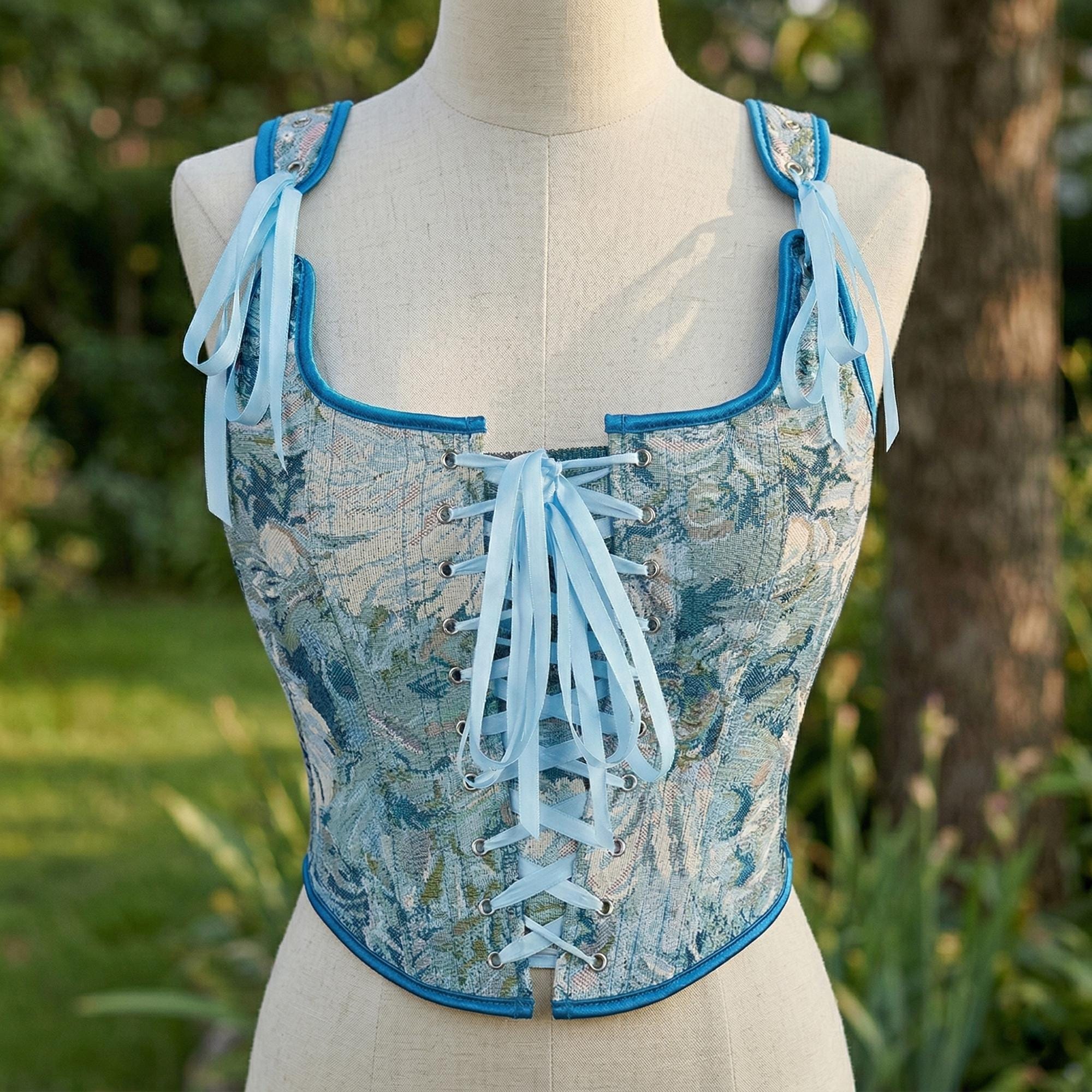 Green Floral Renaissance Corset Top, Lace Up Bustier, Cottagecore Bodice, Festival Outfit
