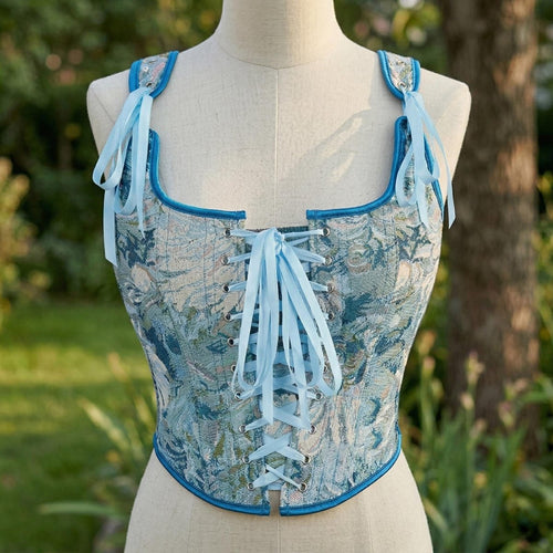 Green Floral Renaissance Corset Top, Lace Up Bustier, Cottagecore Bodice, Festival Outfit - Tunic Costumes