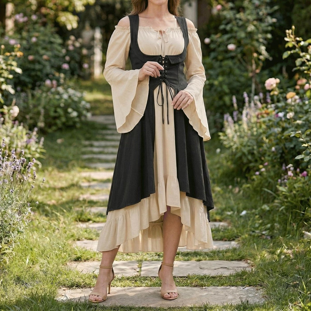 medieval corset dress Medieval Linen Dress and Suede Bodice Lady of the Lake