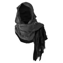 Apocalyptic Hooded Scarf Cape, Distressed Desert Style Shawl, Ragged Hooded Wrap, Avant-Garde Streetwear, Gothic Festival Scarf