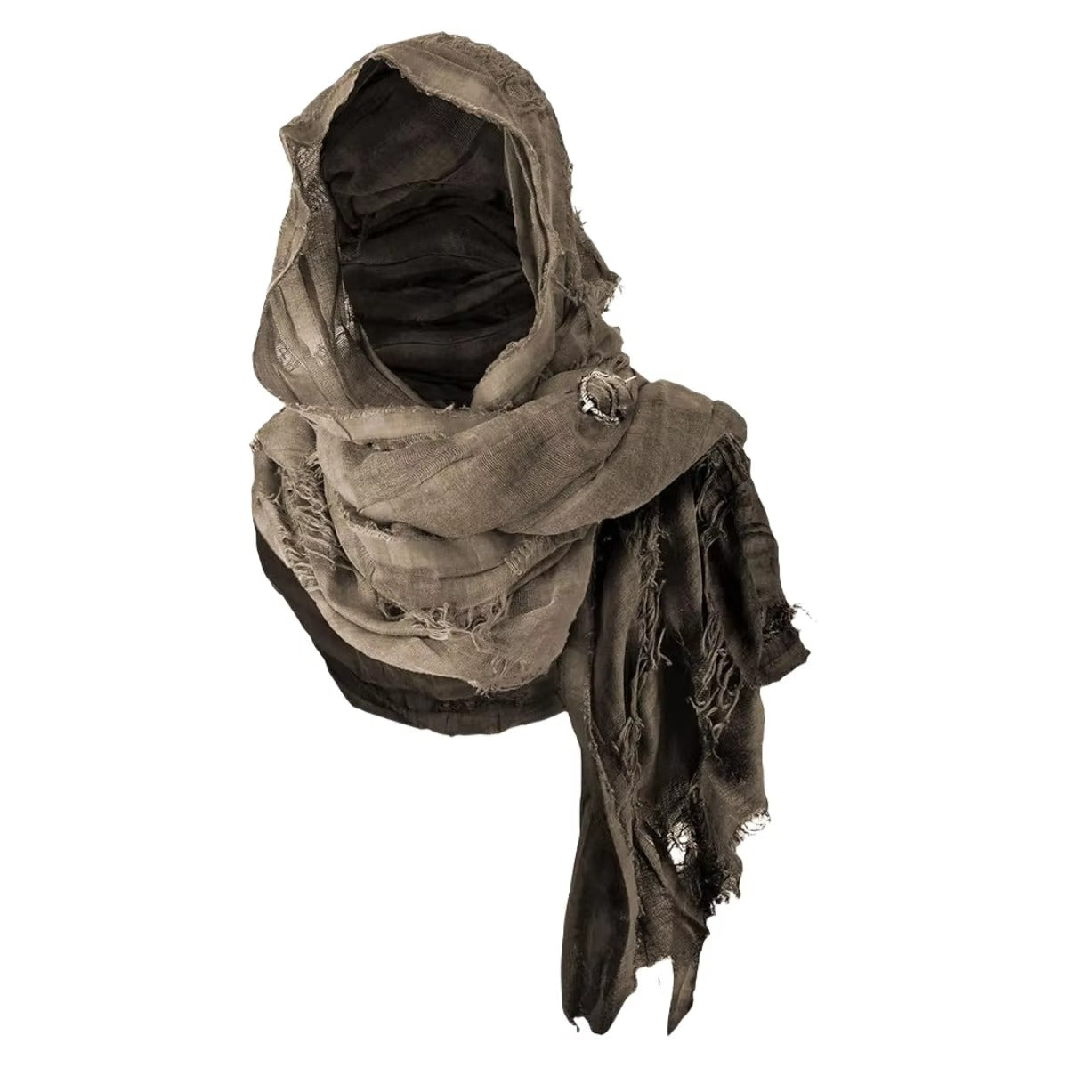 Apocalyptic Hooded Scarf Cape, Distressed Desert Style Shawl, Ragged Hooded Wrap, Avant-Garde Streetwear, Gothic Festival Scarf